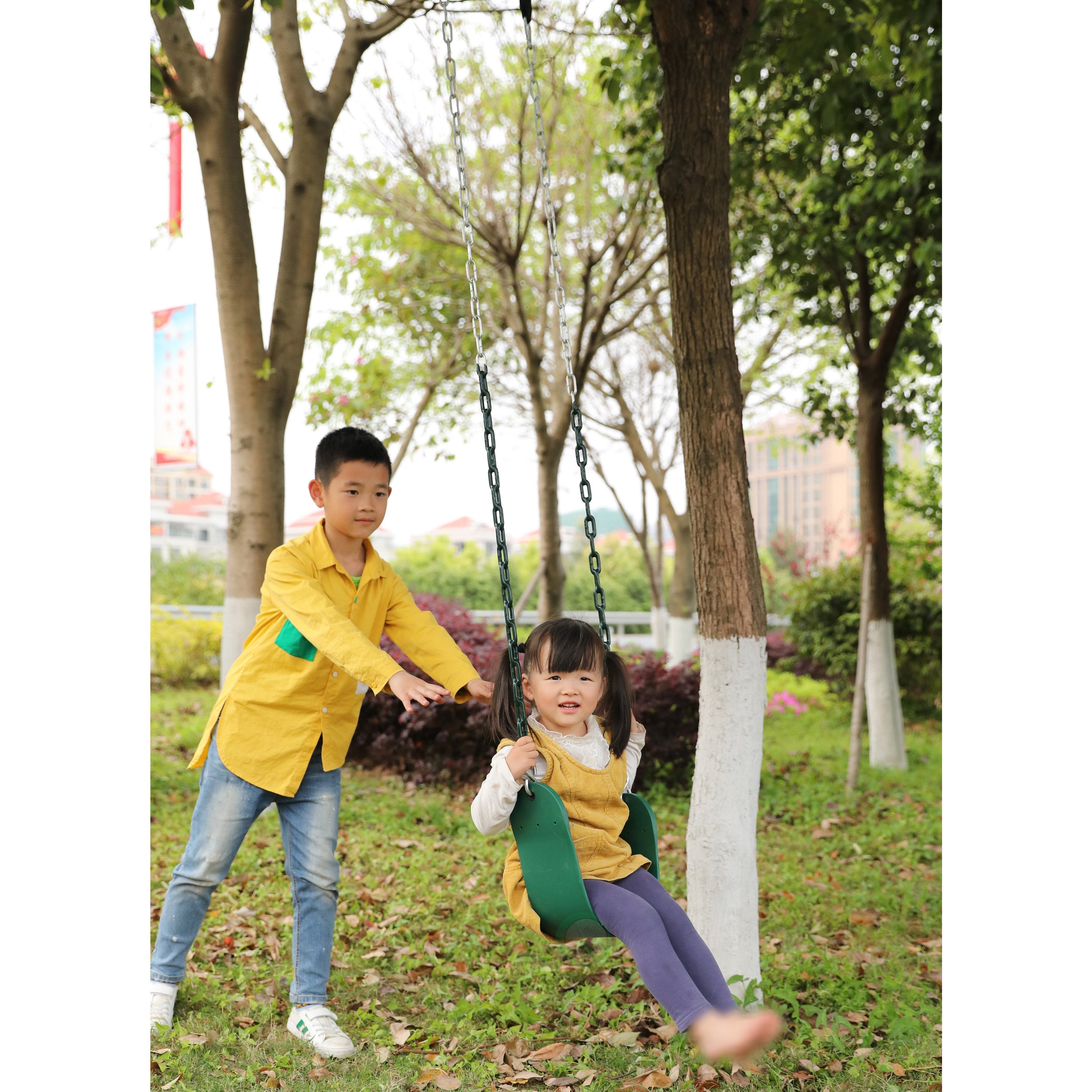 Heavy Duty Flexible Green Belt Swing with Coated Metal Chain