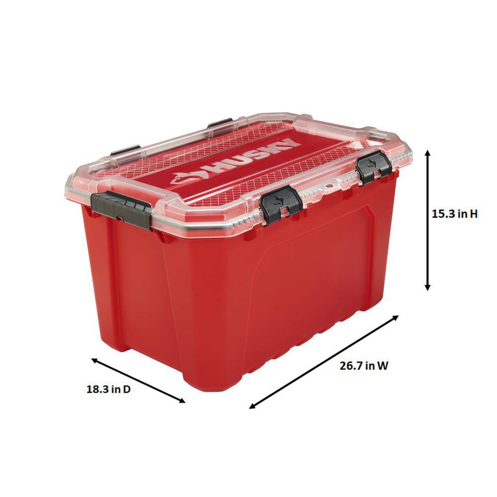 Husky 20-Gal. Professional Duty Waterproof Storage Container with Hinged Lid in Red 246842