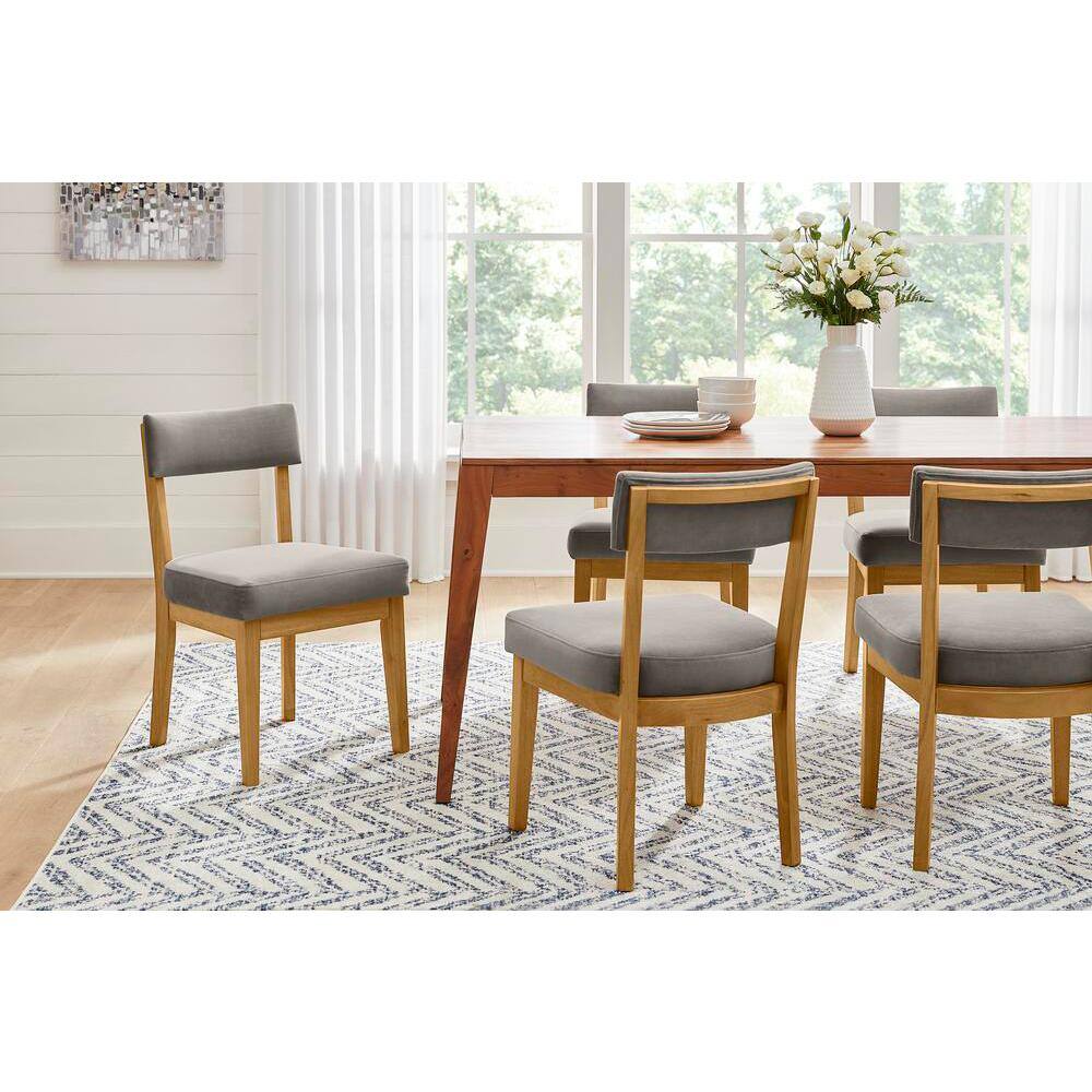 Home Decorators Collection Modern Gray Velvet Upholstered Dining Chairs with Sandy Oak Wood Accents (Set of 2) KW-583360