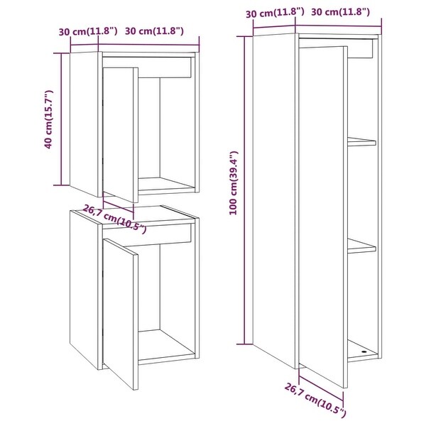 vidaXL TV Cabinets 3 pcs Gray Solid Wood Pine - 11.8