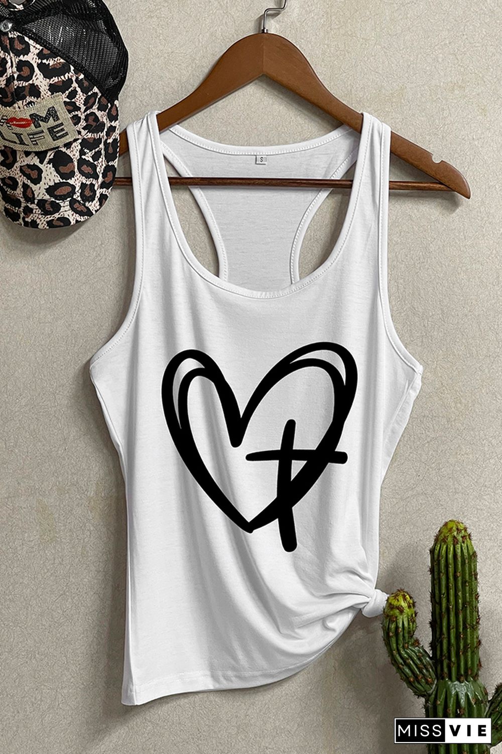 CROSS AND HEART Printed Sleeveless Tank Top Wholesale