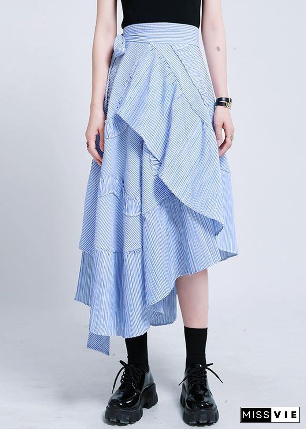 Boutique Blue Striped tie waist Ruffled Skirt Summer