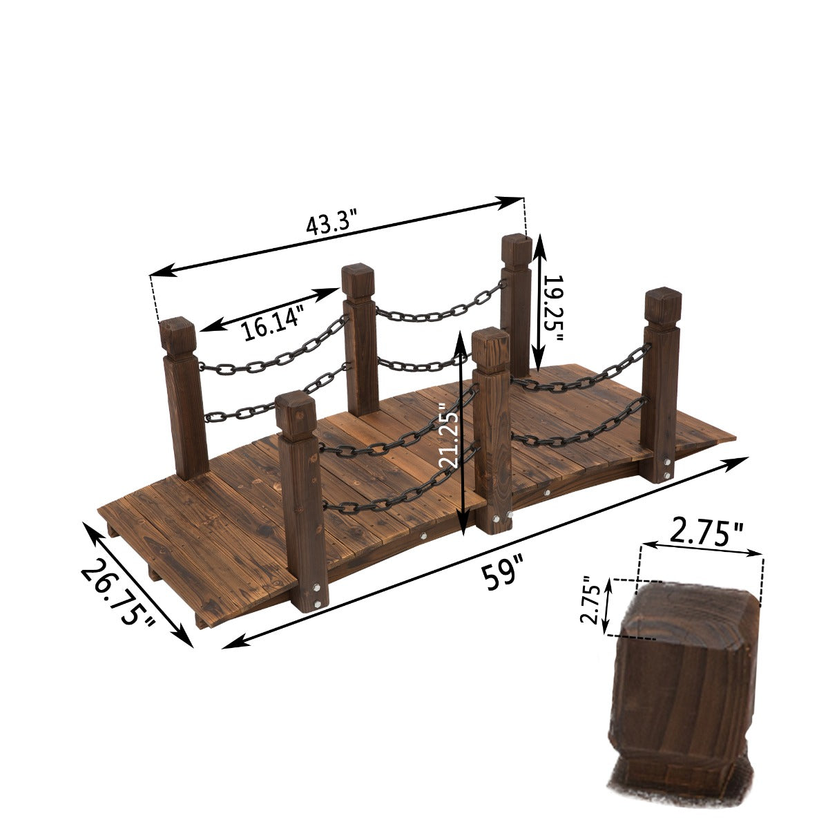 Andoer Wooden Garden Arc Stained Finish Walkway with Metal Chain Railings