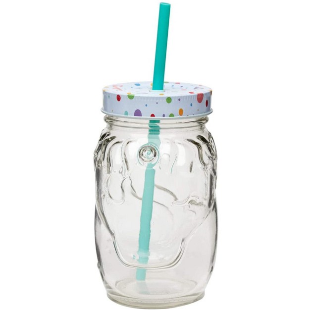 Amici Home Unicorn Mason Jar Novelty Drinkware Figural Embossed Unicorn x27 s Head Teal Plastic Straw Metal Twist top 20 ounce