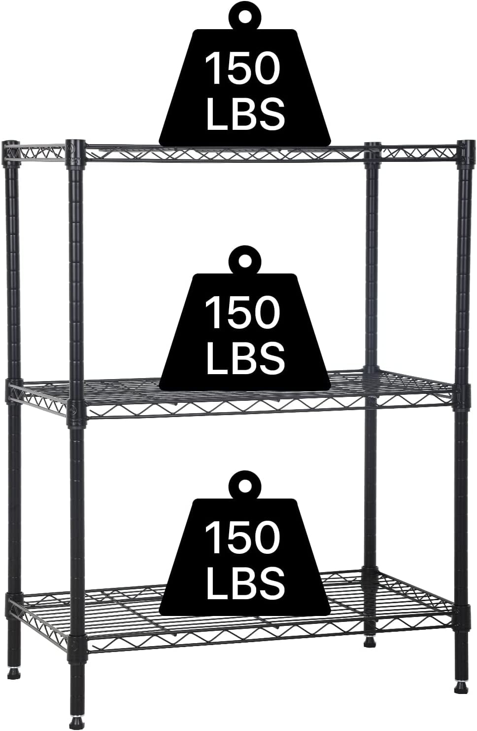 NiamVelo 3 Tier Shelf Storage Rack Metal Wire Shelving Unit Steel Short Shelves for Storage, Adjustable Shelf Metro Shelving 450lbs Capacity for Kitchen Garage, 23Lx13.2Wx30.2H, Black