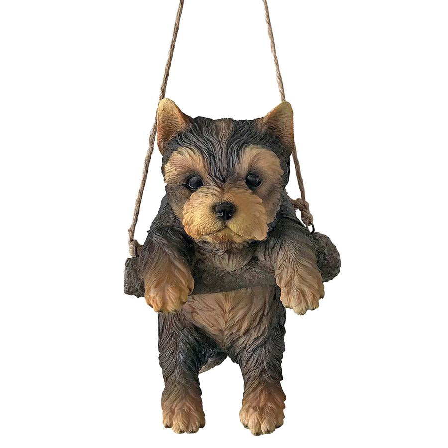 Design Toscano Yorkie Puppy on a Perch Hanging Dog Sculpture