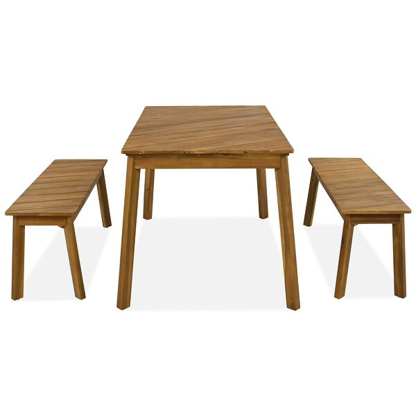 3Piece Acacia Outdoor Picnic Table Set With 2 Benches and Weather Resistant