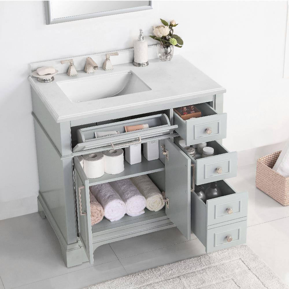 Home Decorators Collection Melpark 36 in. W x 22.1 in. D x 34.5 in. H Freestanding Bath Vanity in Dove Gray with White Cultured Marble Top Melpark 36G