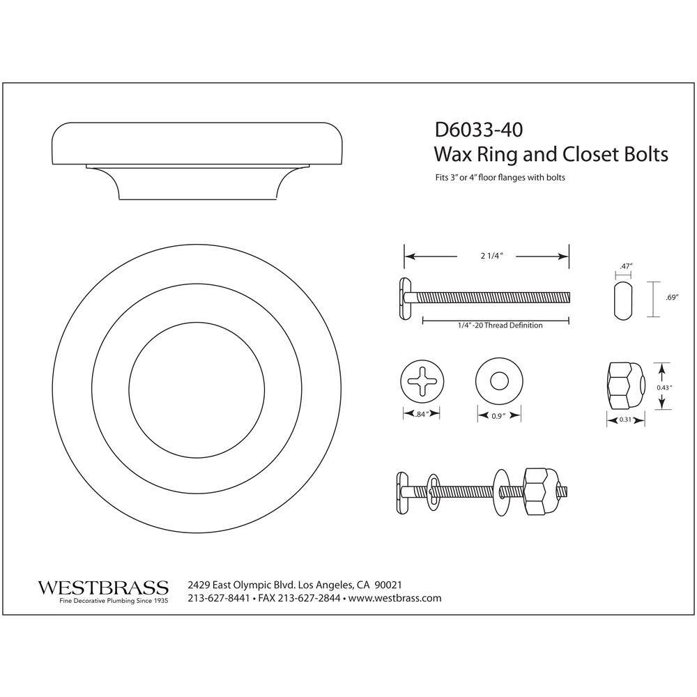 Wax Ring and Bolts for Toilet Bowl D6033-40