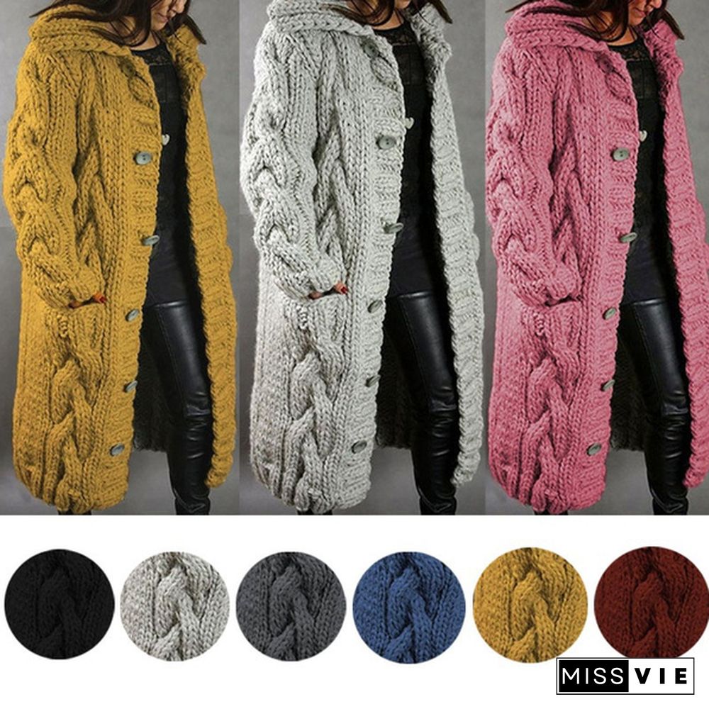 Fashion Women's Autumn Winter Long Sleeve Knitted Cardigan Coat Casual Streetwear Hooded Sweater Coat Plus Size 5XL