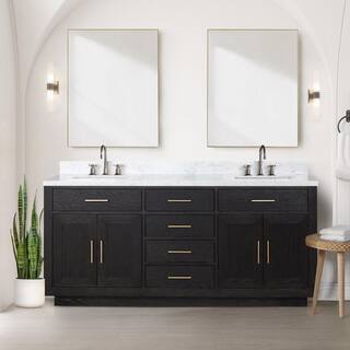 Lexora Condor 72 in W x 22 in D Black Oak Double Bath Vanity Carrara Marble Top and 34 in Mirrors LVCO72DJ110