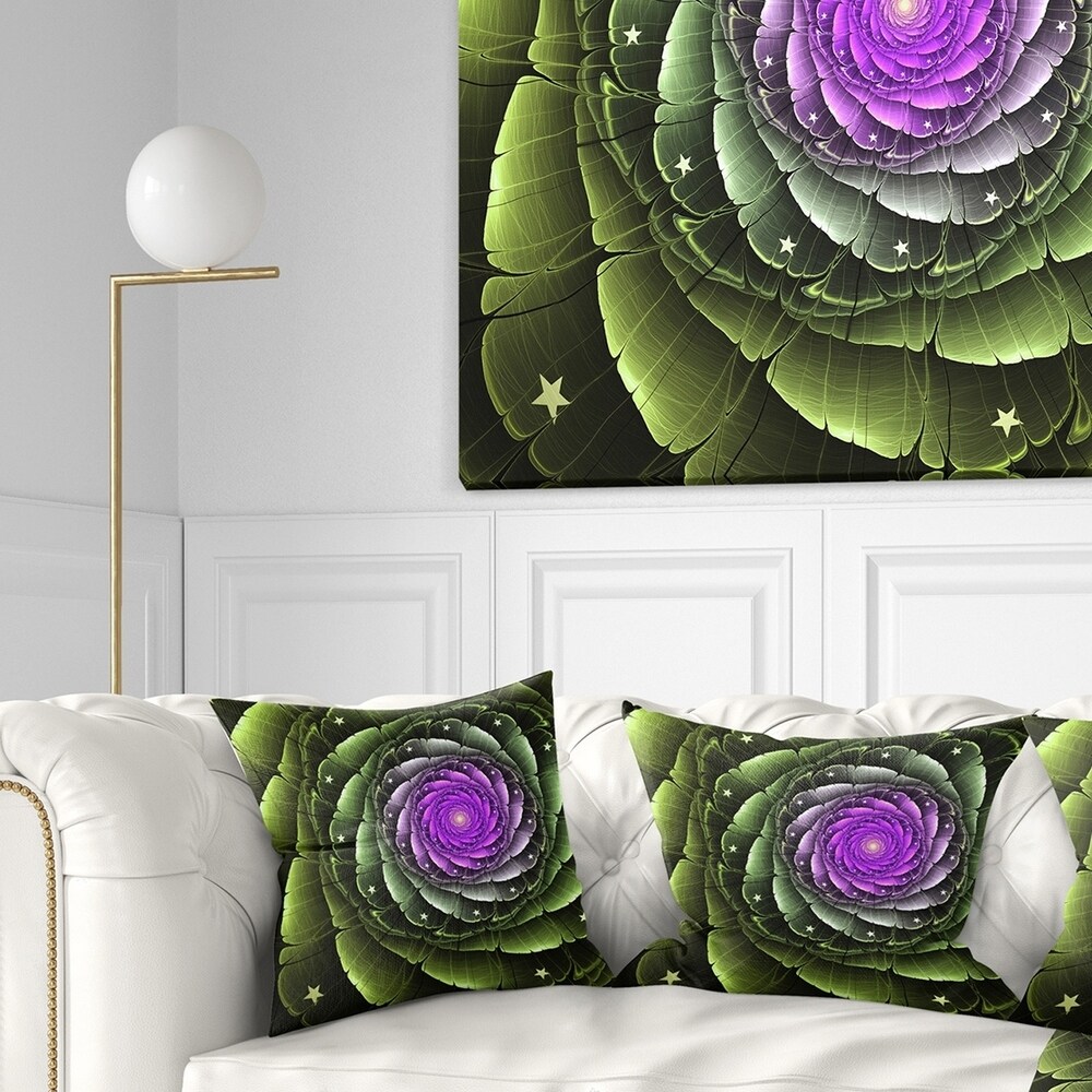 Designart 'Lush Green and Purple Fractal Flower' Floral Throw Pillow