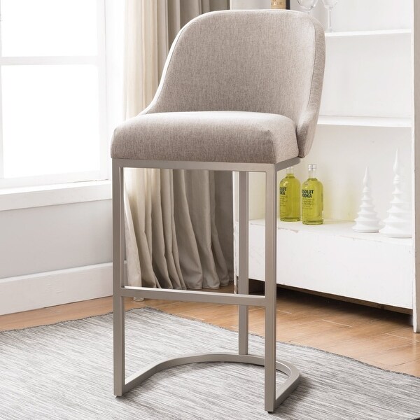 Design House Barrelback Bar Stool with Gray Linen Seat and Espresso Metal Base， Set of 2