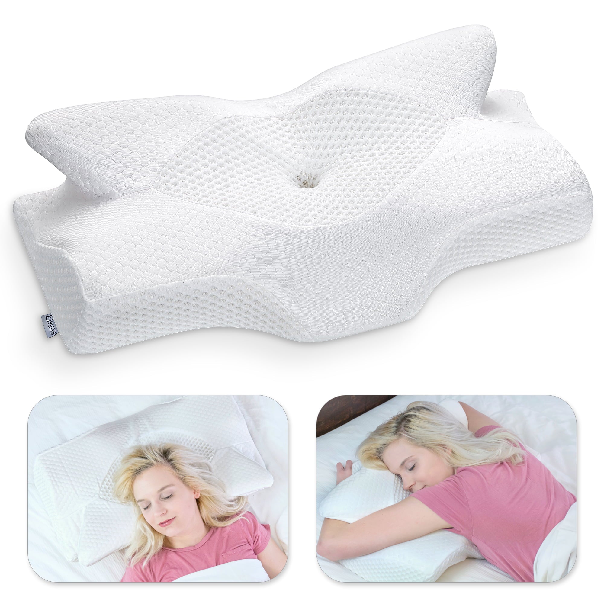 Elviros Cervical Memory Foam Pillow, Contour Pillows for Neck and Shoulder Pain, Ergonomic Orthopedic Sleeping Neck Contoured Support Pillow for Side Sleepers, Back and Stomach Sleepers (White)