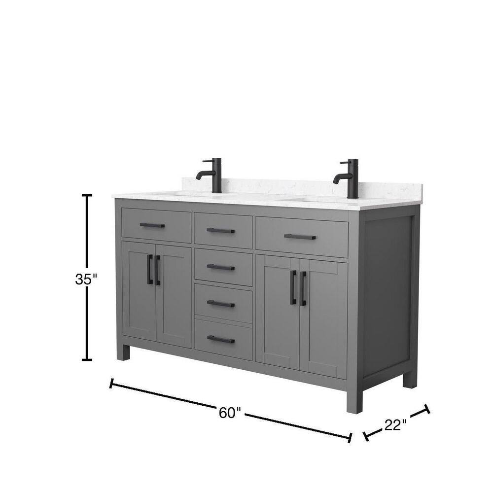 Wyndham Collection Beckett 60 in. W x 22 in. D x 35 in. H Double Sink Bathroom Vanity in Dark Gray with Carrara Cultured Marble Top WCG242460DGBCCUNSMXX