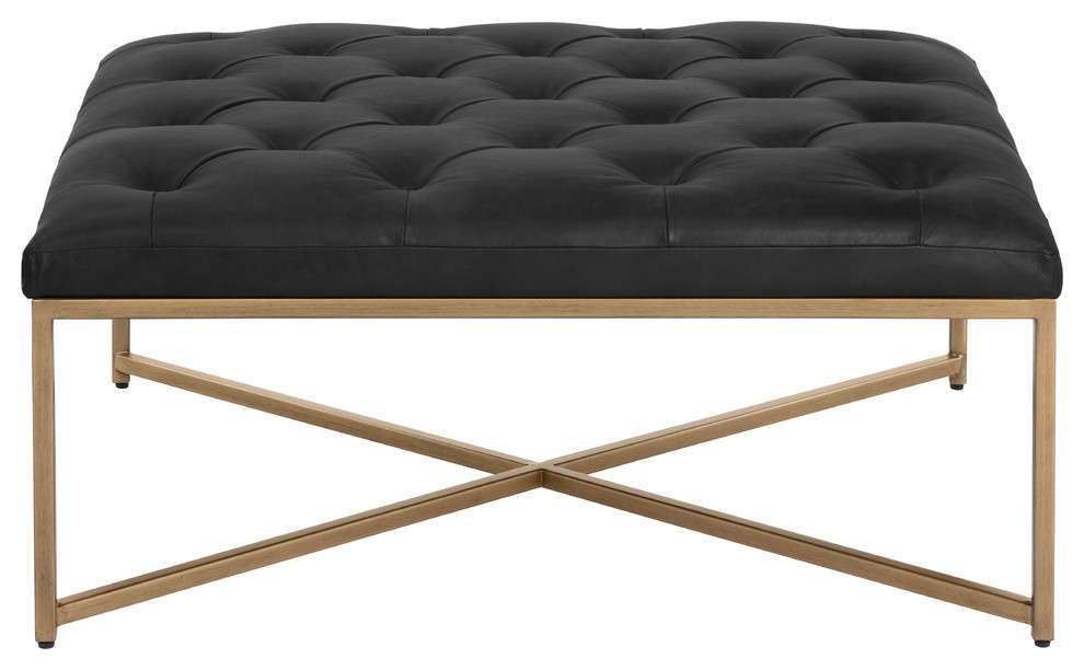 Sunpan Endall Square Leather Coffee Table/Ottoman  Antique Brass   Contemporary   Footstools And Ottomans   by Sunpan Modern Home  Houzz