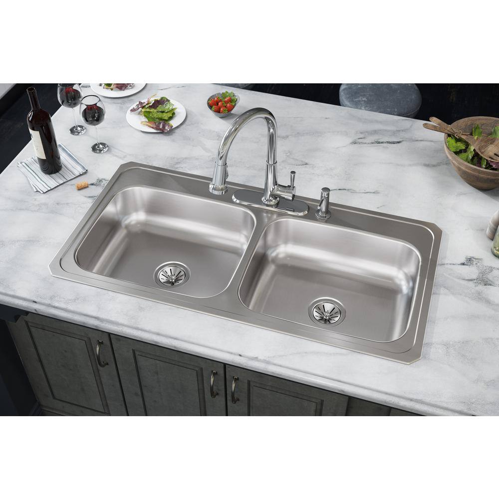 Elkay Celebrity Drop-In Stainless Steel 43 in. 4-Hole Double Bowl Kitchen Sink with Drain VBTHD53