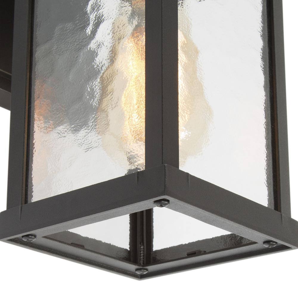 LNC 1-Light Black Modern Farmhouse Outdoor Wall Lantern Sconce with Water Glass Shade FUNQIBHD1321SF6