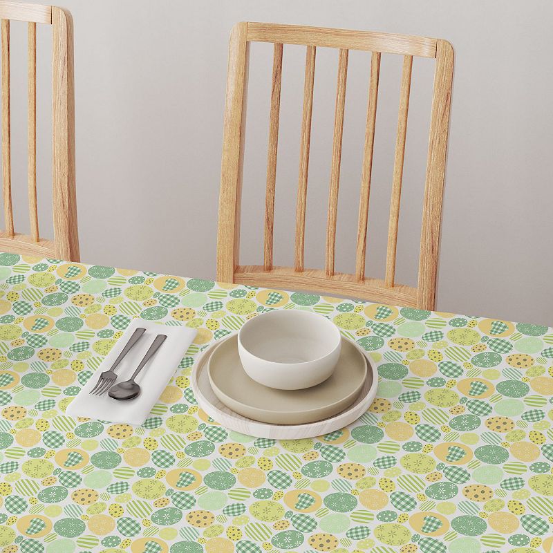 Square Tablecloth， 100% Polyester， 54x54， Green and Yellow Pastel Easter Eggs