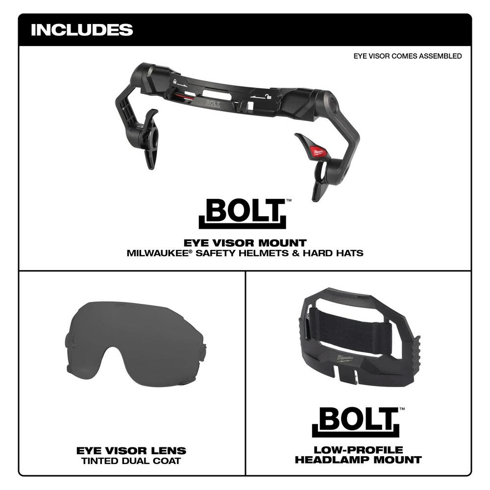 Milwaukee BOLT Eye Visor Tinted Dual Coat Lens Compatible with Milwaukee Safety Helmets and Hard Hats