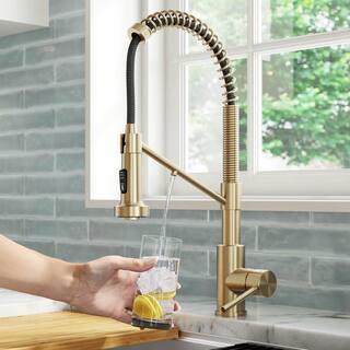 KRAUS Bolden Pull-Down Kitchen Faucet in Spot-Free Antique Champagne Bronze with Purita Under-Sink Filtration System FS-1000-KFF-1610SFACB