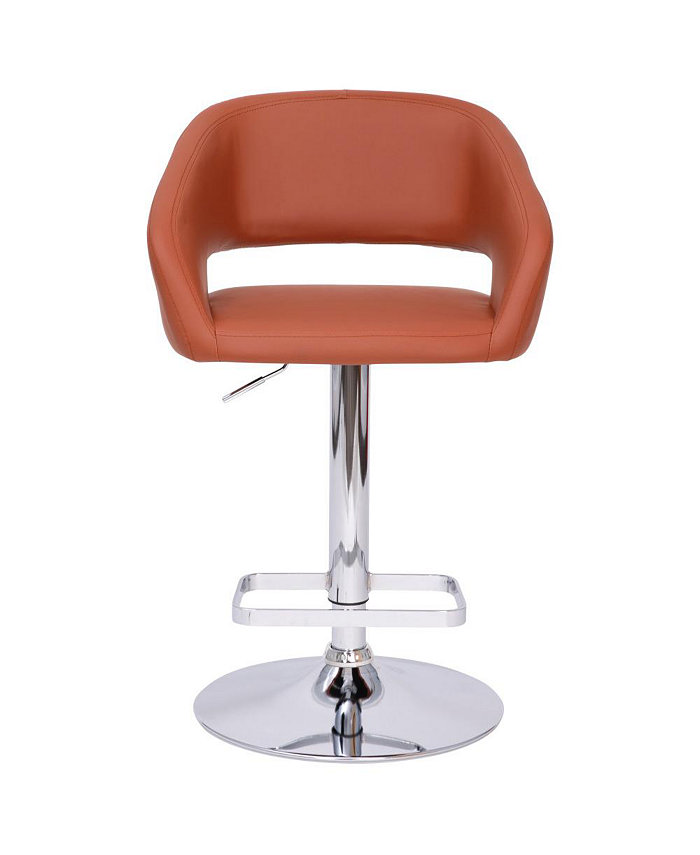 EMMA+OLIVER Shae Contemporary Upholstered Adjustable Height Barstool With Rounded Cutout Mid-Back And Pedestal Base