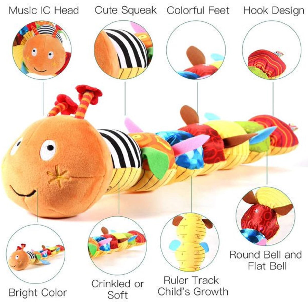 ZHANGHENG baby toy music caterpillar multi-color baby toy folding rattle tape design， bell and rattle education children plush toys， suitable for newborns， boys