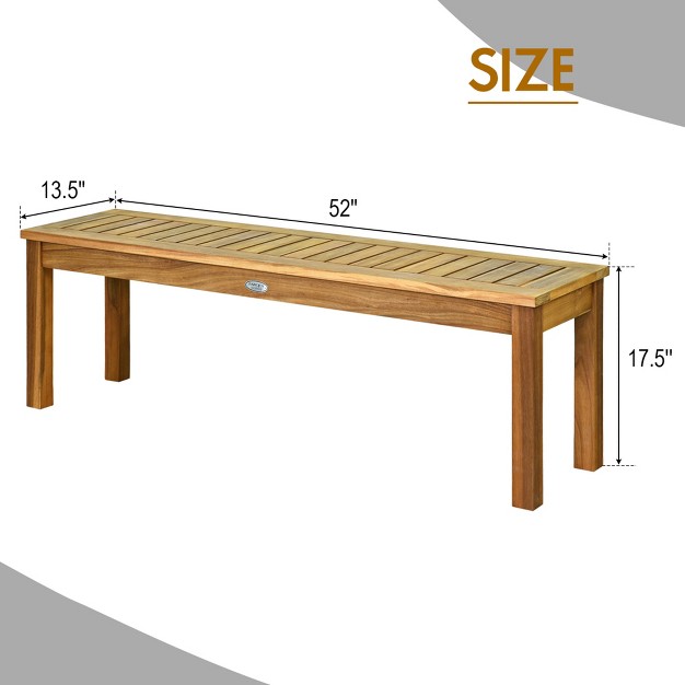 Tangkula Acacia Wood Outdoor Backless Bench Rustic Patio Dining Bench With Slatted Seat