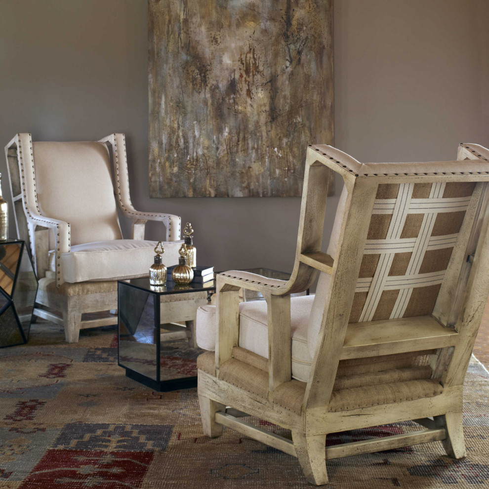 Contemporary Retro Open Armchair With Exposed Wood Frame   Armchairs And Accent Chairs   by My Swanky Home  Houzz