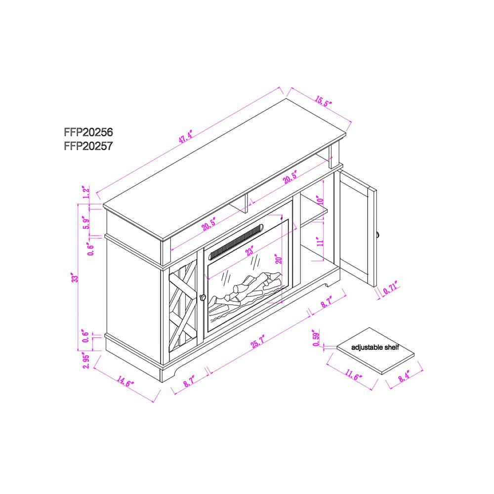 FESTIVO 48 in White TV Stand for TVs up to 55 in with Electric Fireplace