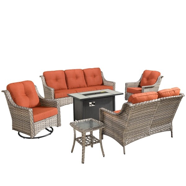 XIZZI Outdoor Rattan Wicker Patio Furniture Conversation Set with Fire Pit Table