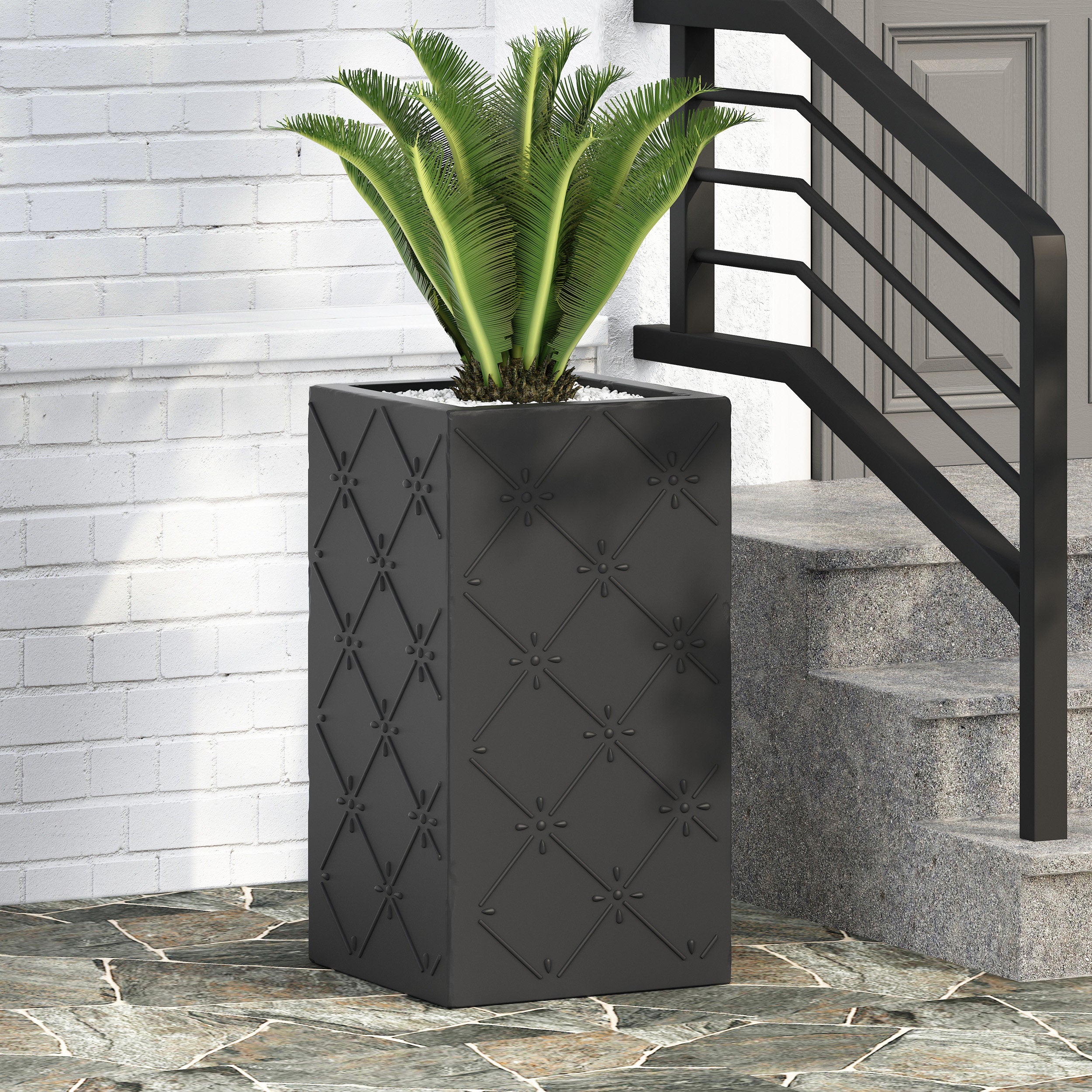 Hula Outdoor Cast Stone Planter, Matte Black