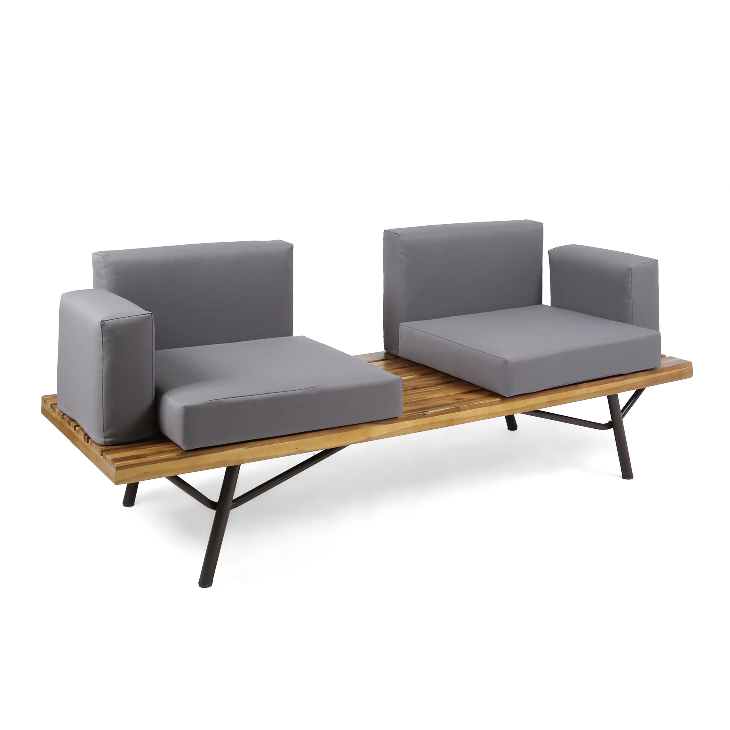 Baish Outdoor Acacia Wood 2 Seater Sofa, Teak