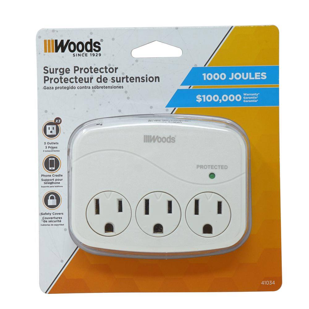 Woods 3-Outlet Surge Tap with Phone Cradle 41034