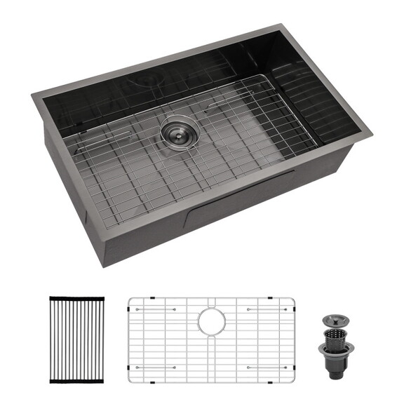 Gunmetal Black Kitchen Sink  32 Undermount Singel...