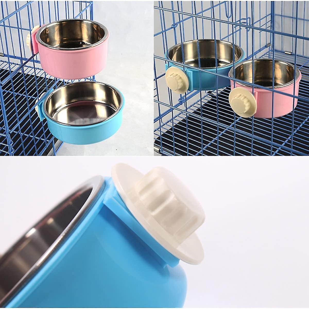 Removable Stainless Steel Pet Feeding Bowl Cage Fixed Hanging Bowl (small， Blue) (d-583-a)