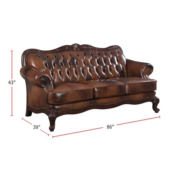 Wood and Leather Sofa in Warm Brown Finish