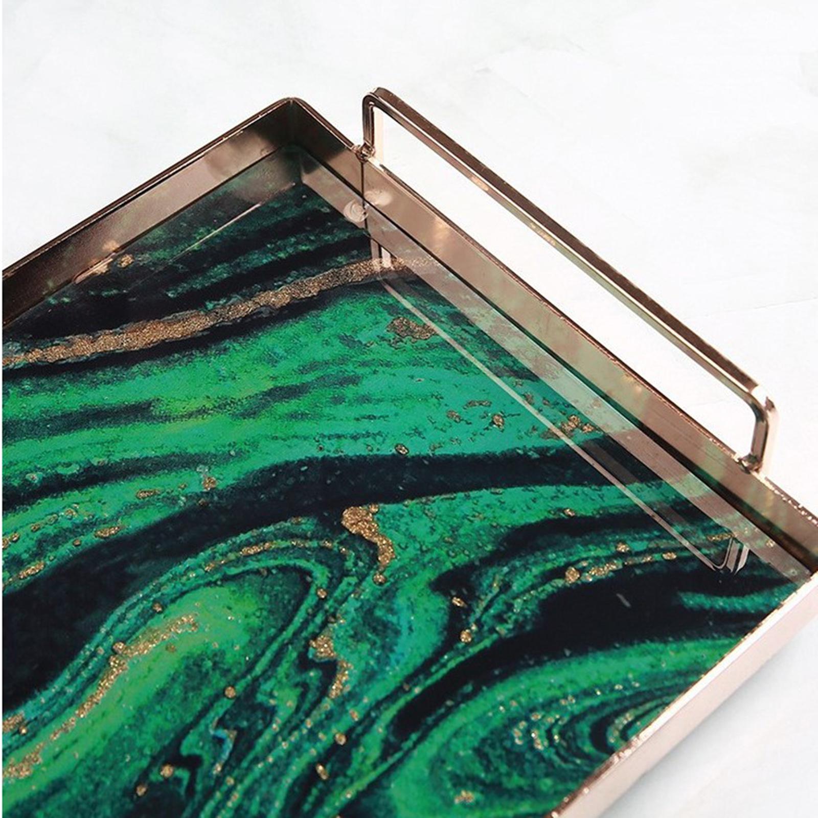 Rectangular Marble Storage Vanity Tray, Home Decor Organizer Tray, Serving Tray, For Plate Holder Coffee Table Desktop Tissues Soap Green