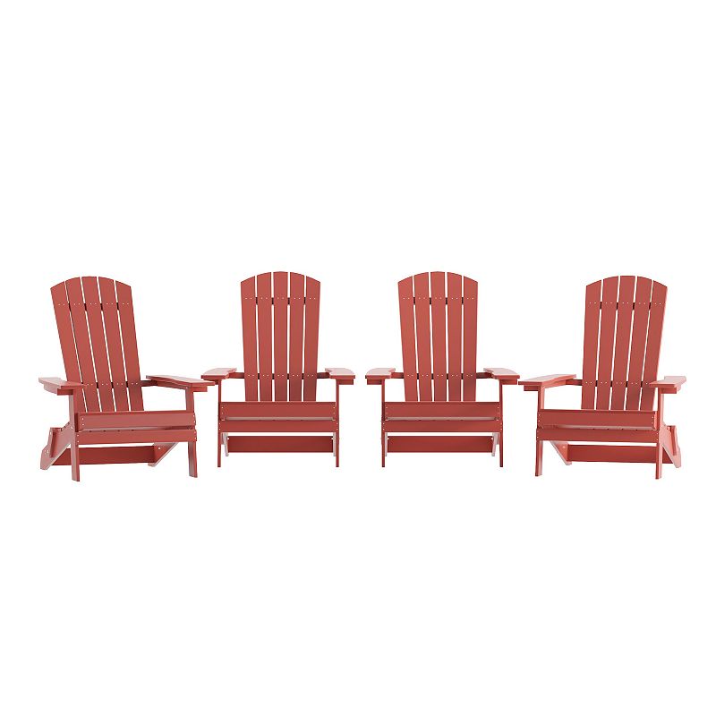 Emma and Oliver Haven Set of 4 Indoor/Outdoor Poly Resin Folding Adirondack Chairs， All-Weather Chairs for Porch， Patio， or Sunroom