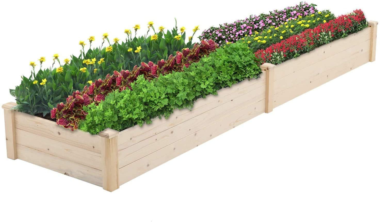 SOLAURA 96x24x10in Outdoor Wooden Raised Garden Bed Planter for Vegetables, Grass, Lawn, Yard - Natural