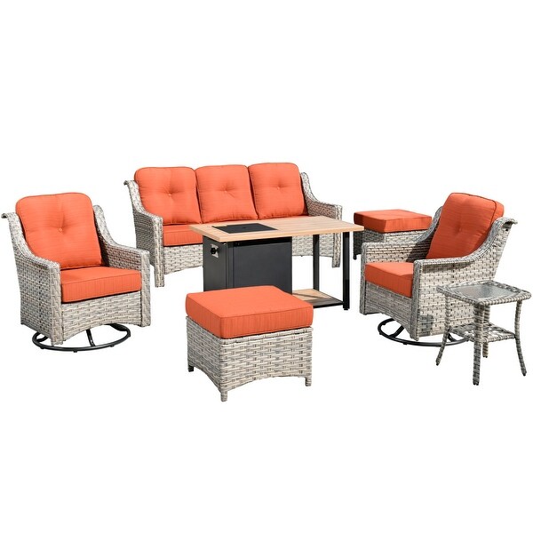 XIZZI Outdoor Patio Furniture 7Piece Conversation Sofa Set with Fire Pit