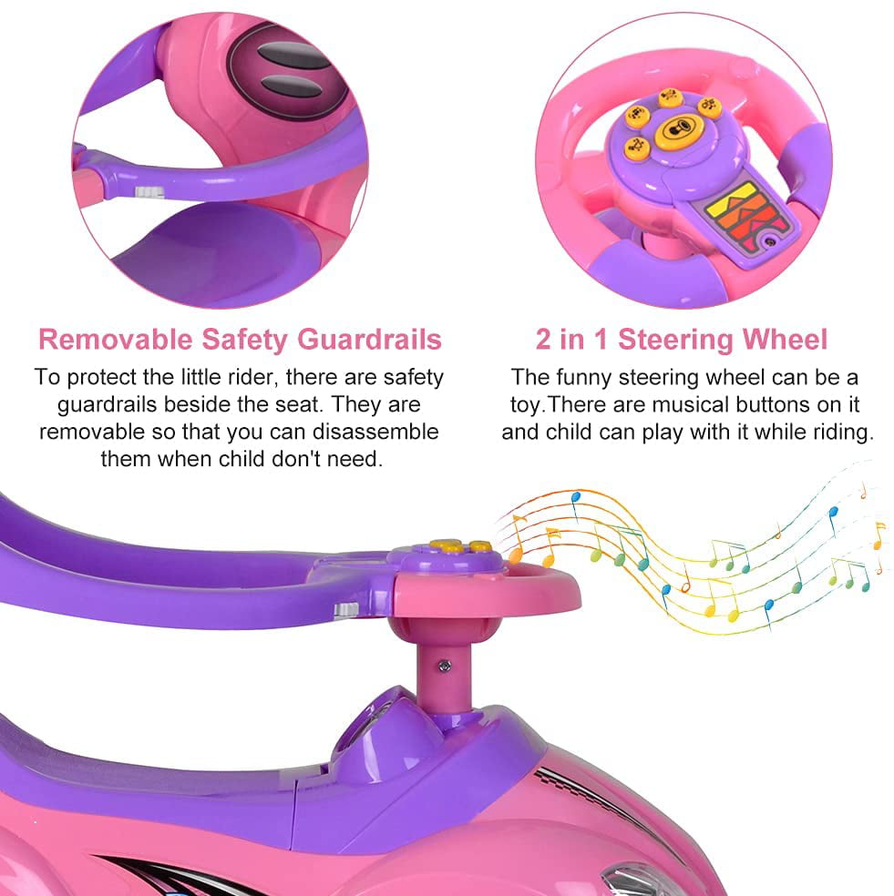 ChromeWheels 3 in 1 Ride on Toys Pushing Car with Guardrail Pink