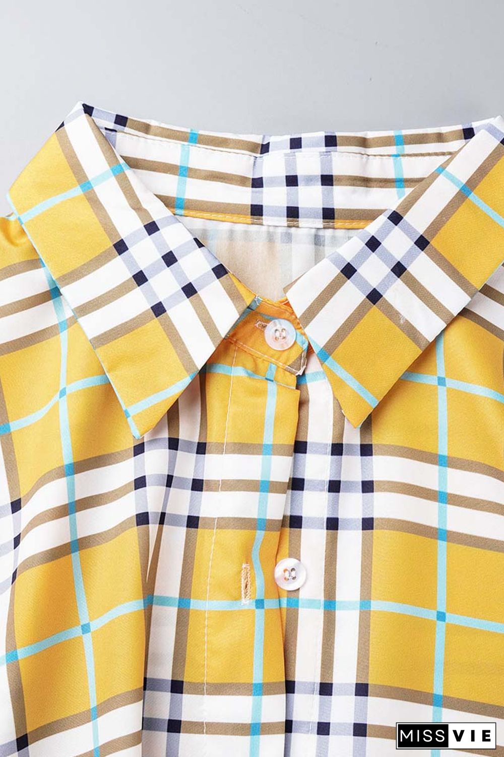 Multicolor Casual Print Patchwork Turndown Collar Shirt Dress Plus Size Dresses (Without Belt)