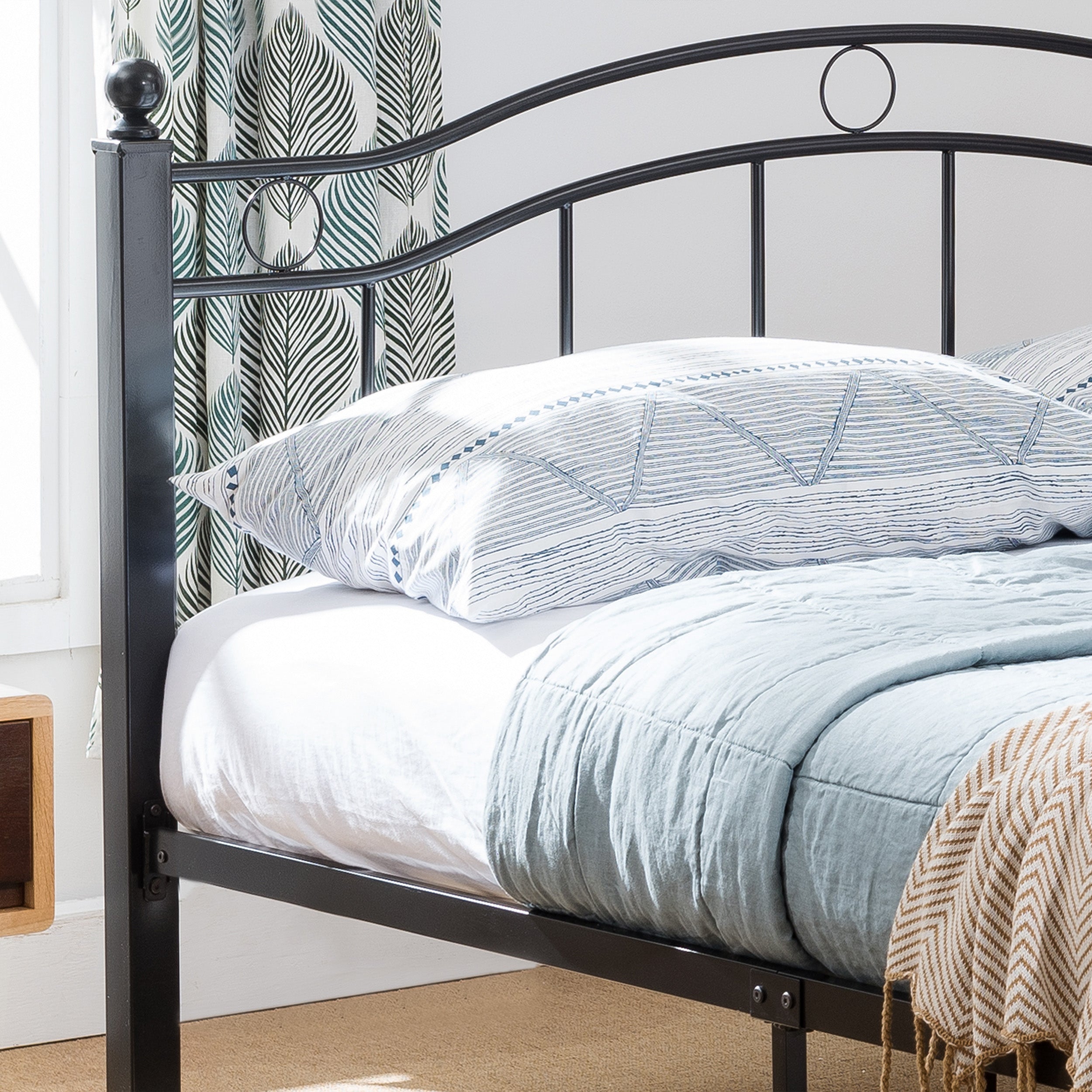 Cole Contemporary Iron Queen Bed Frame with Finial-Topped Legs