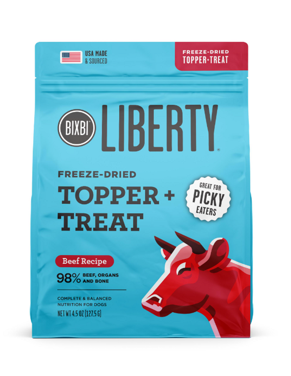 Bixbi Liberty Beef Freeze Dried Dog Topper and Treat， 4.5oz