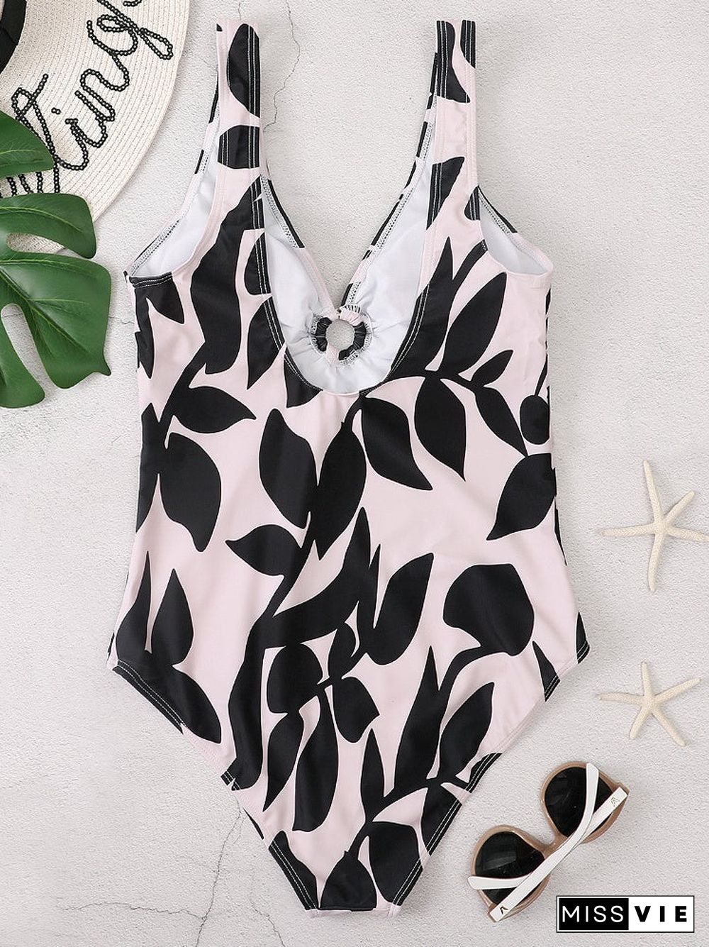 Women Graphic Sleeveless V-neck One Piece Swimwear