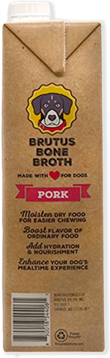 Brutus Broth Pork Flavored Grain-Free Bone Broth Dog Food Topping， 32-oz