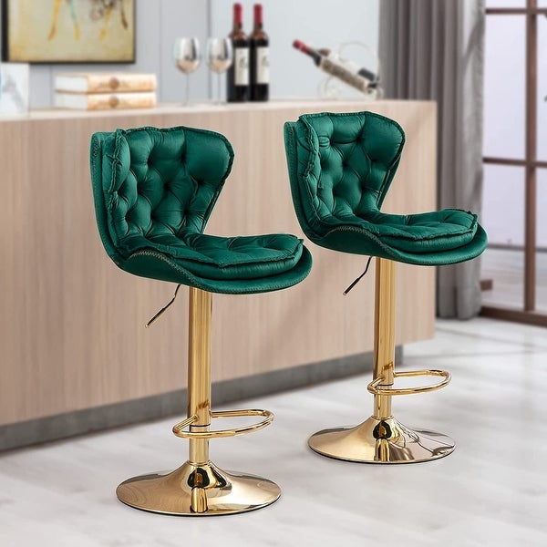 Velvet Tufted Bar Stools Set of 2， Metal Base