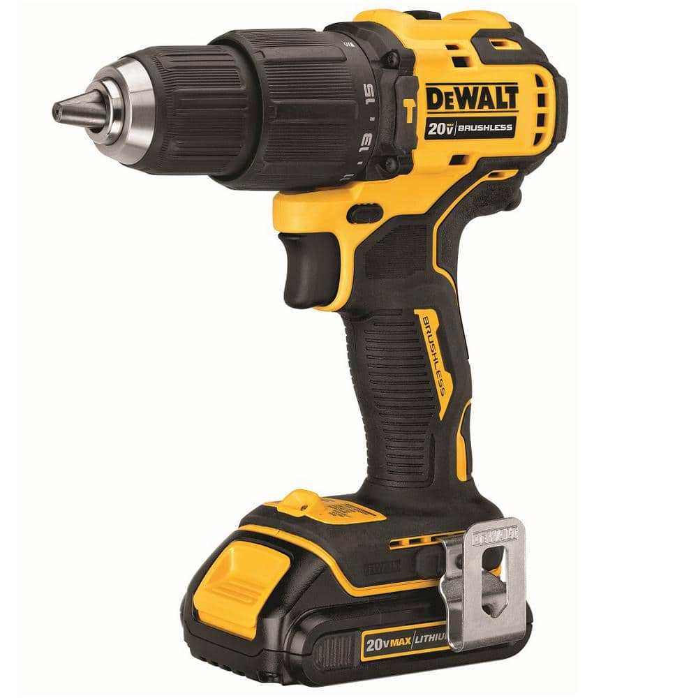 DEWALT DCD709C2 ATOMIC 20V MAX Cordless Brushless Compact 1/2 in. Hammer Drill， (2) 20V 1.3Ah Batteries， Charger， and Bag