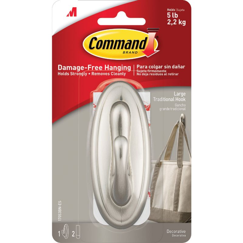 Command Curtain Rod Hook Metallic Brushed Nickel